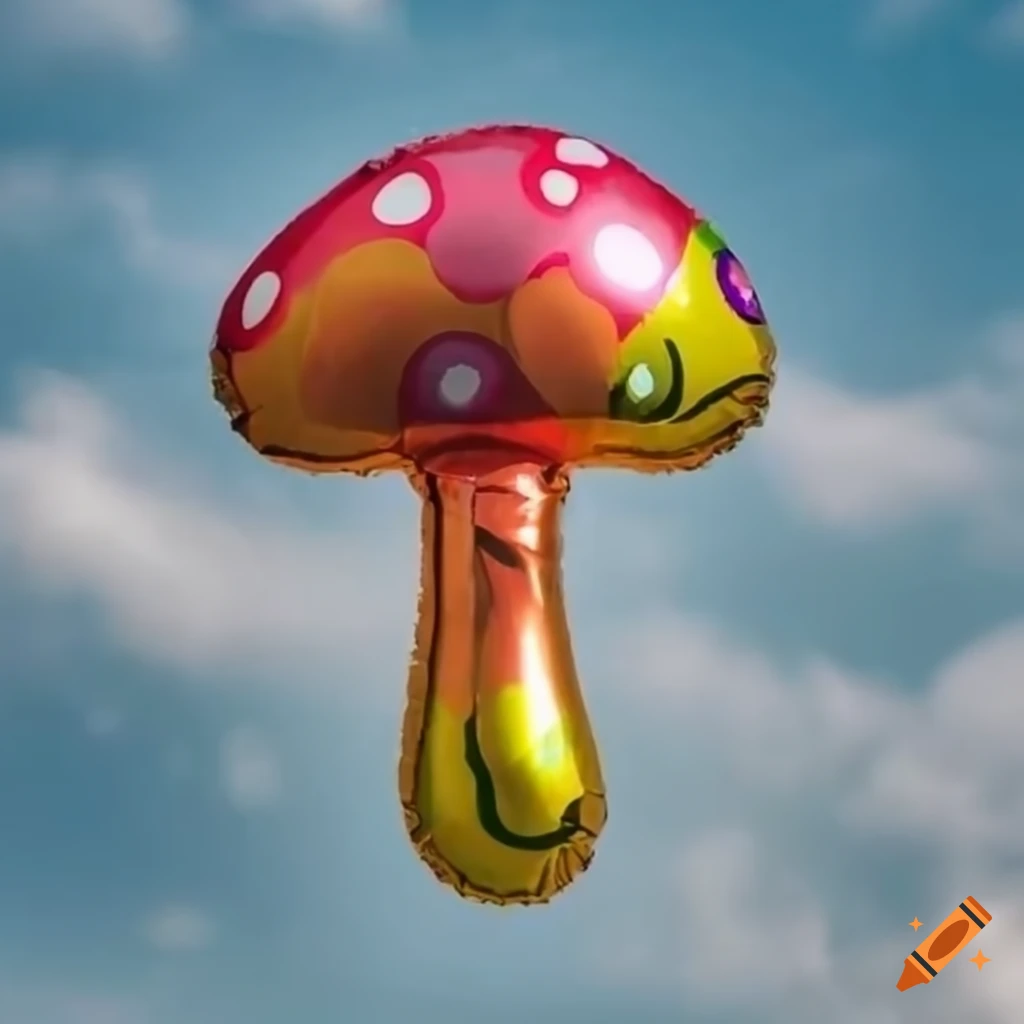 colourful mushroom shaped balloon in the sky