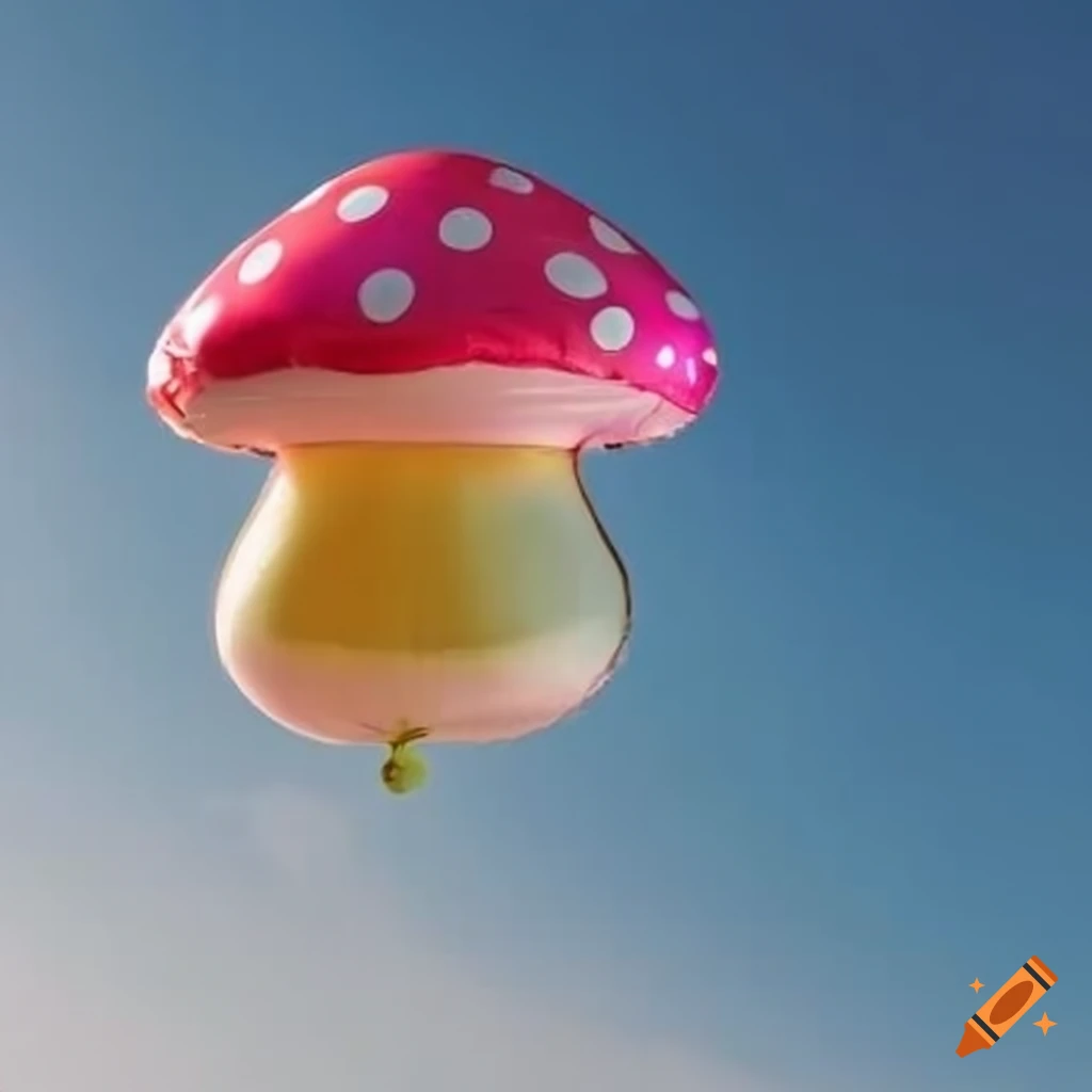 colourful mushroom-shaped balloon in the sky