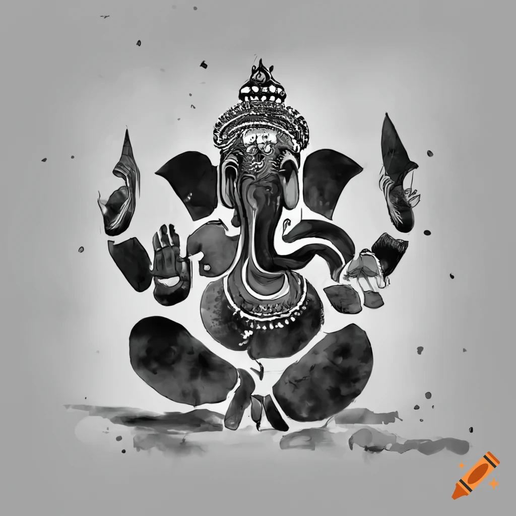 Harmonious Fusion: 2D Artwork Logo Blending Black Background with the  Vibrant Colors of a Ganesha Statue