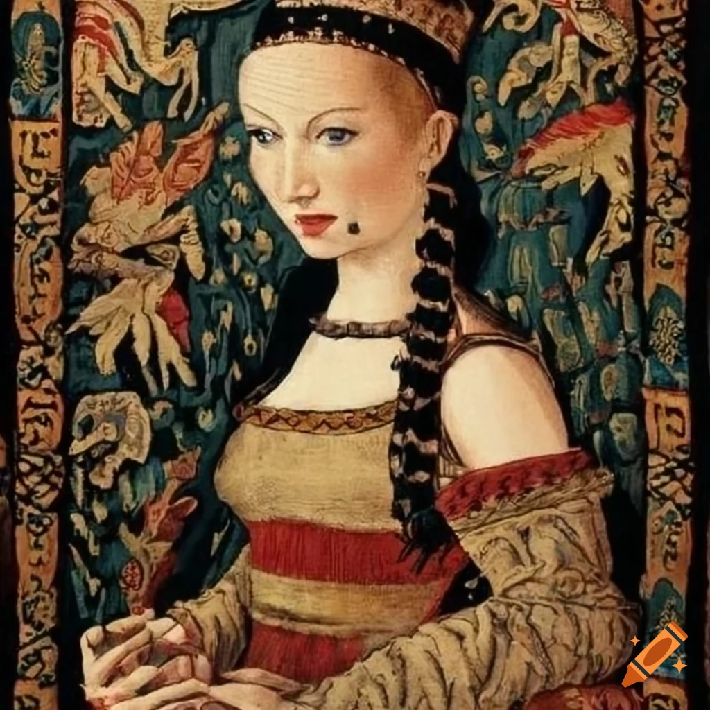 tapisserie médiévale d'une femme avec un prince