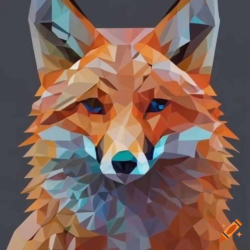 glass art of a fox in low poly style