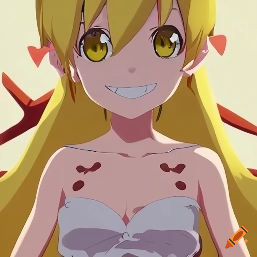 Shinobu oshino with a mischievous smile on Craiyon
