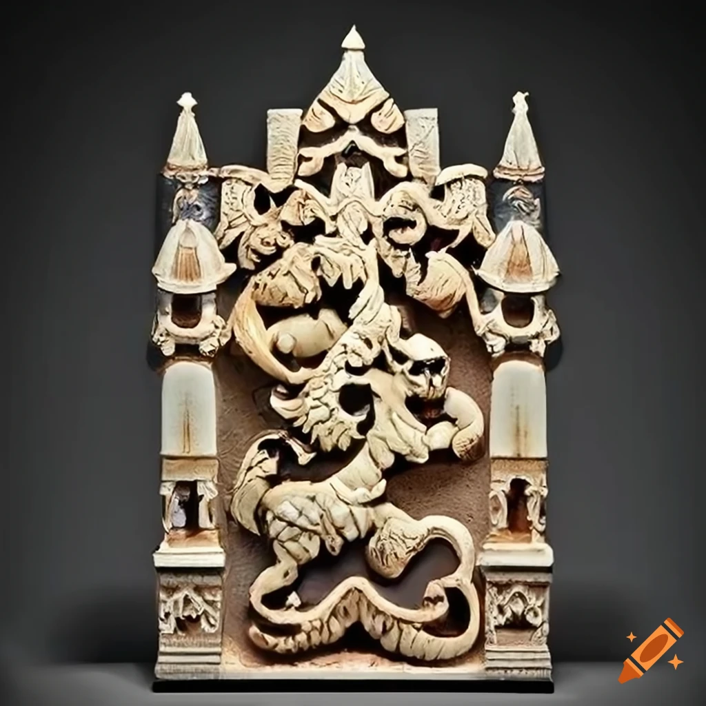 detailed ivory carving with moth werewolf motif
