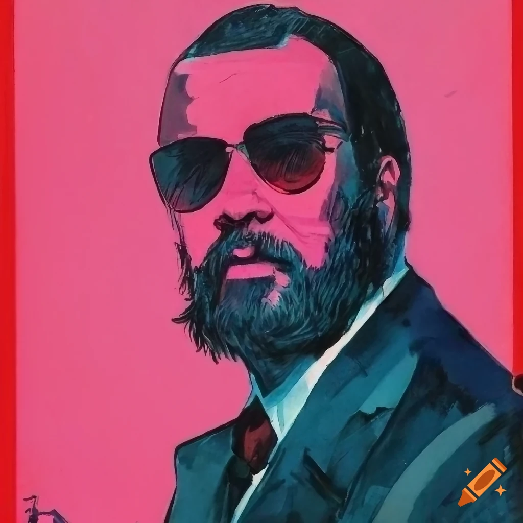 neo-noir cyberpunk illustration of a pensive boss