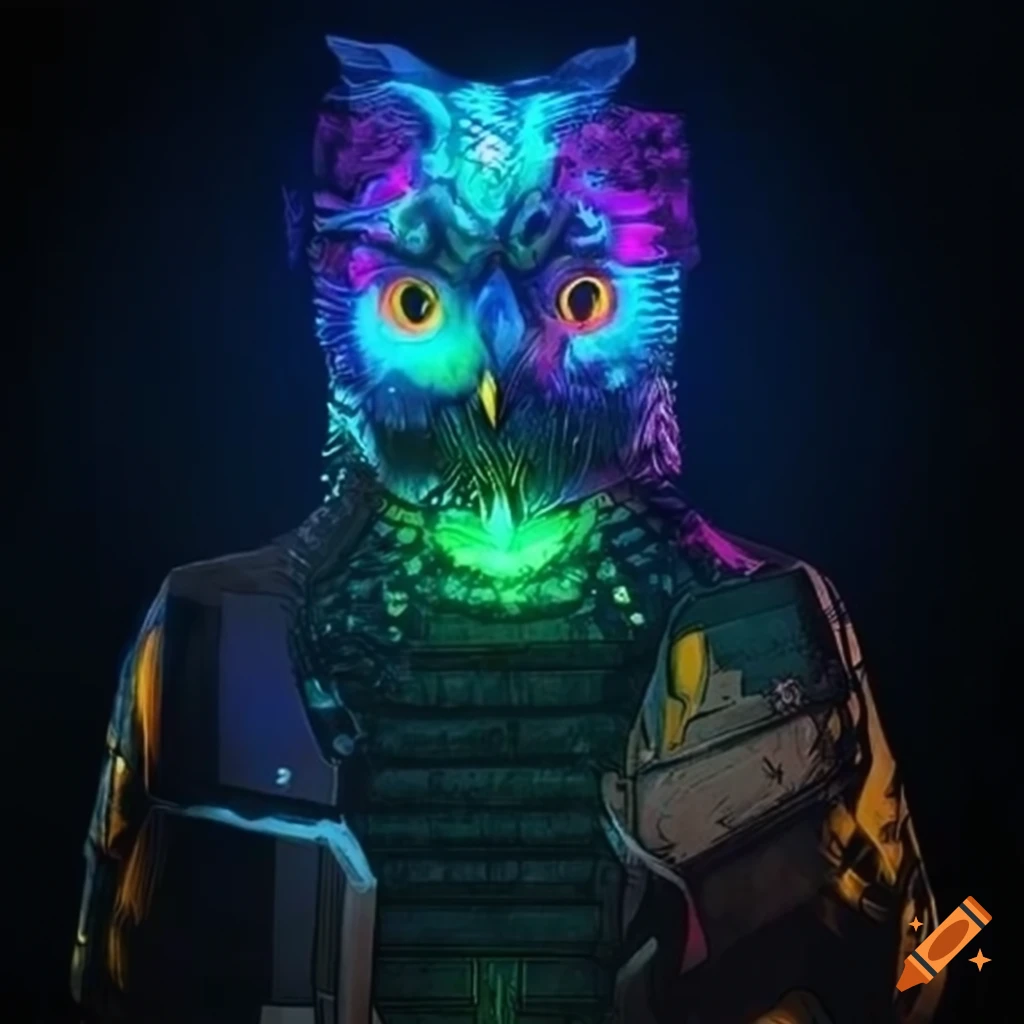 Cyberpunk owl hunting a rat on Craiyon