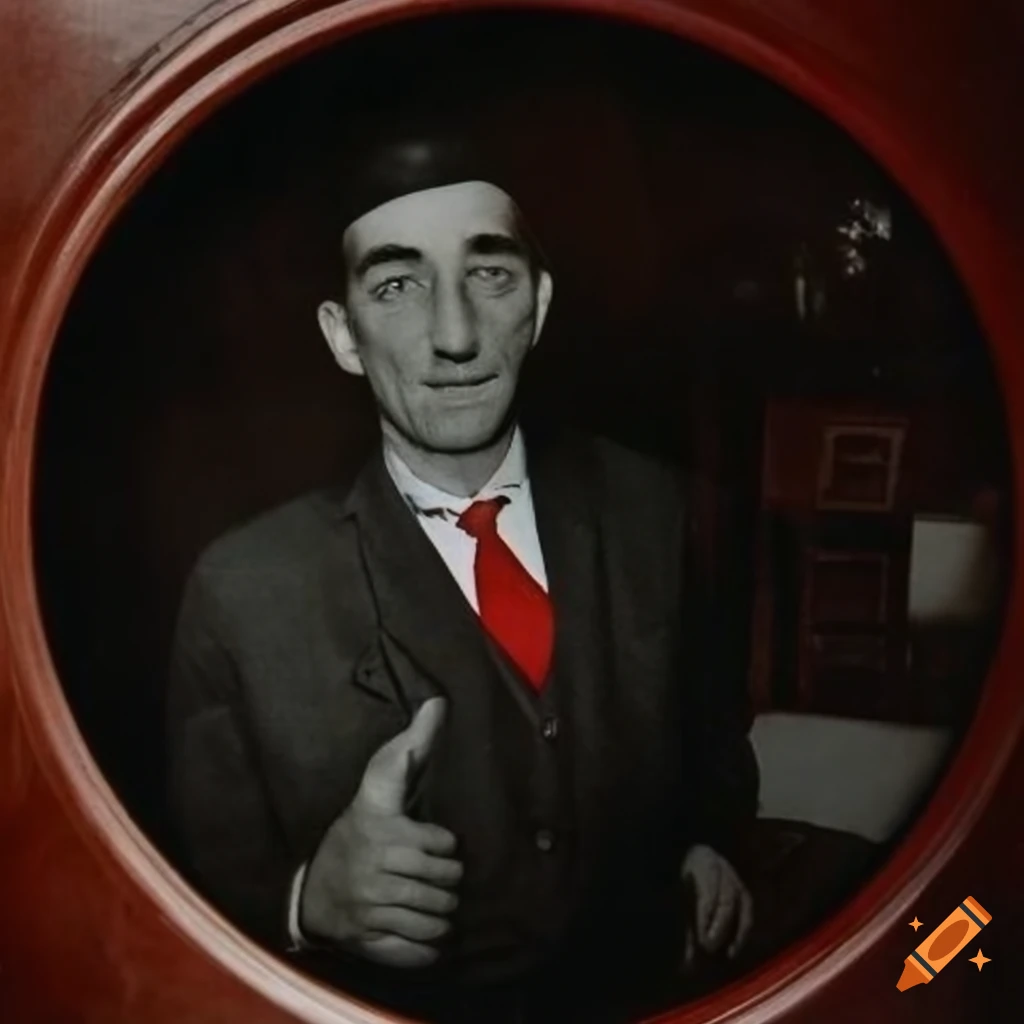 realistic black and white fisheye photo of a mafia man