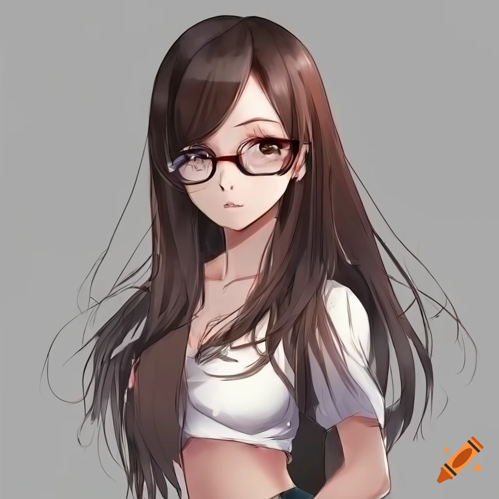 Illustration of a dark-skinned anime girl with glasses and curly hair