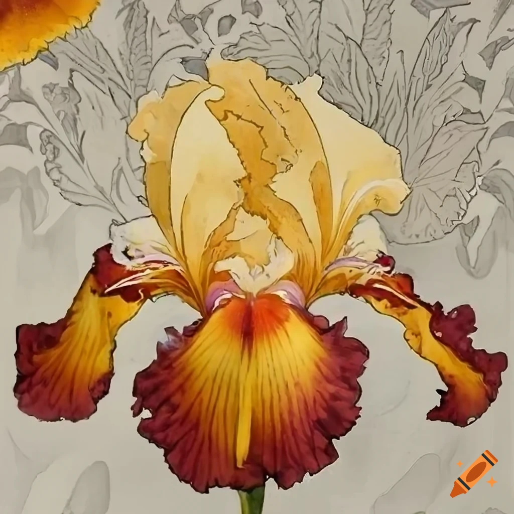 Watercolor painting of a detailed iris flower on Craiyon