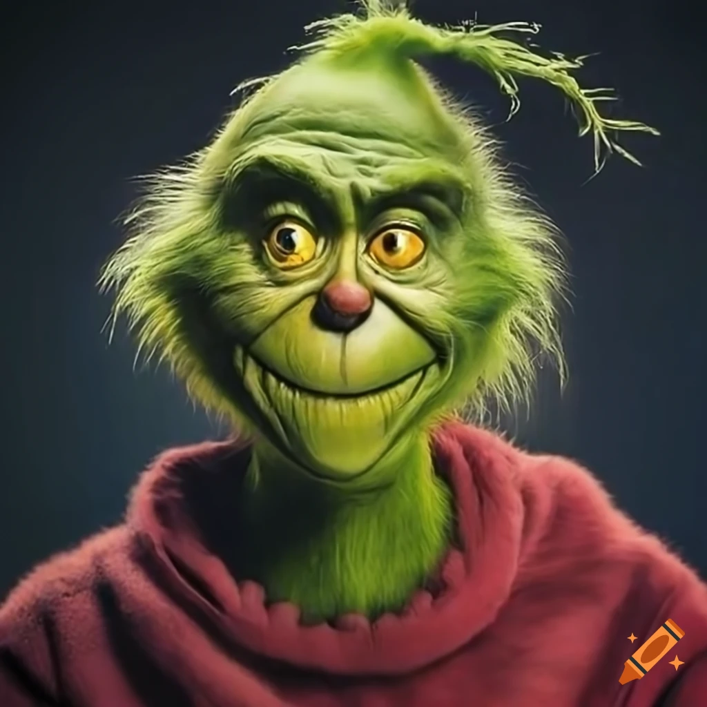 Hyperrealistic painting of grimace as the grinch on Craiyon