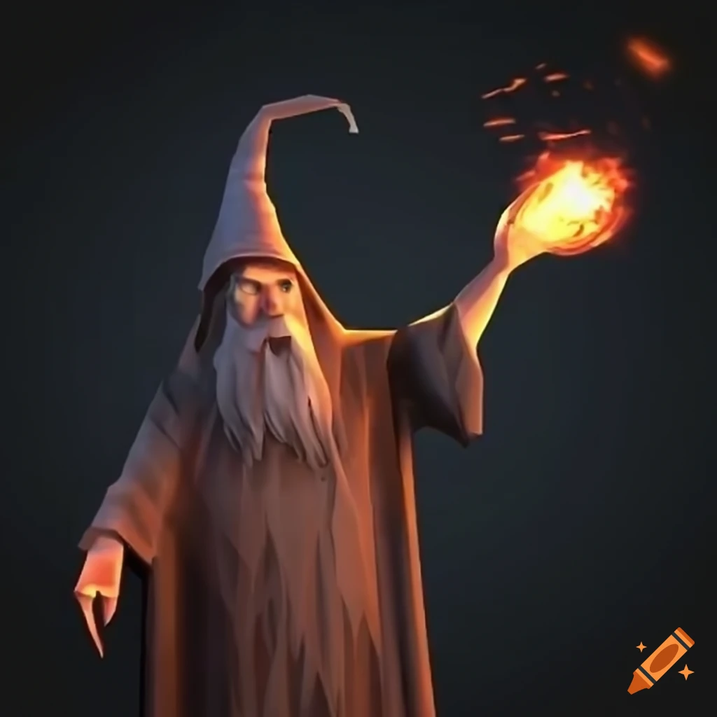 3D wizard casting a fireball