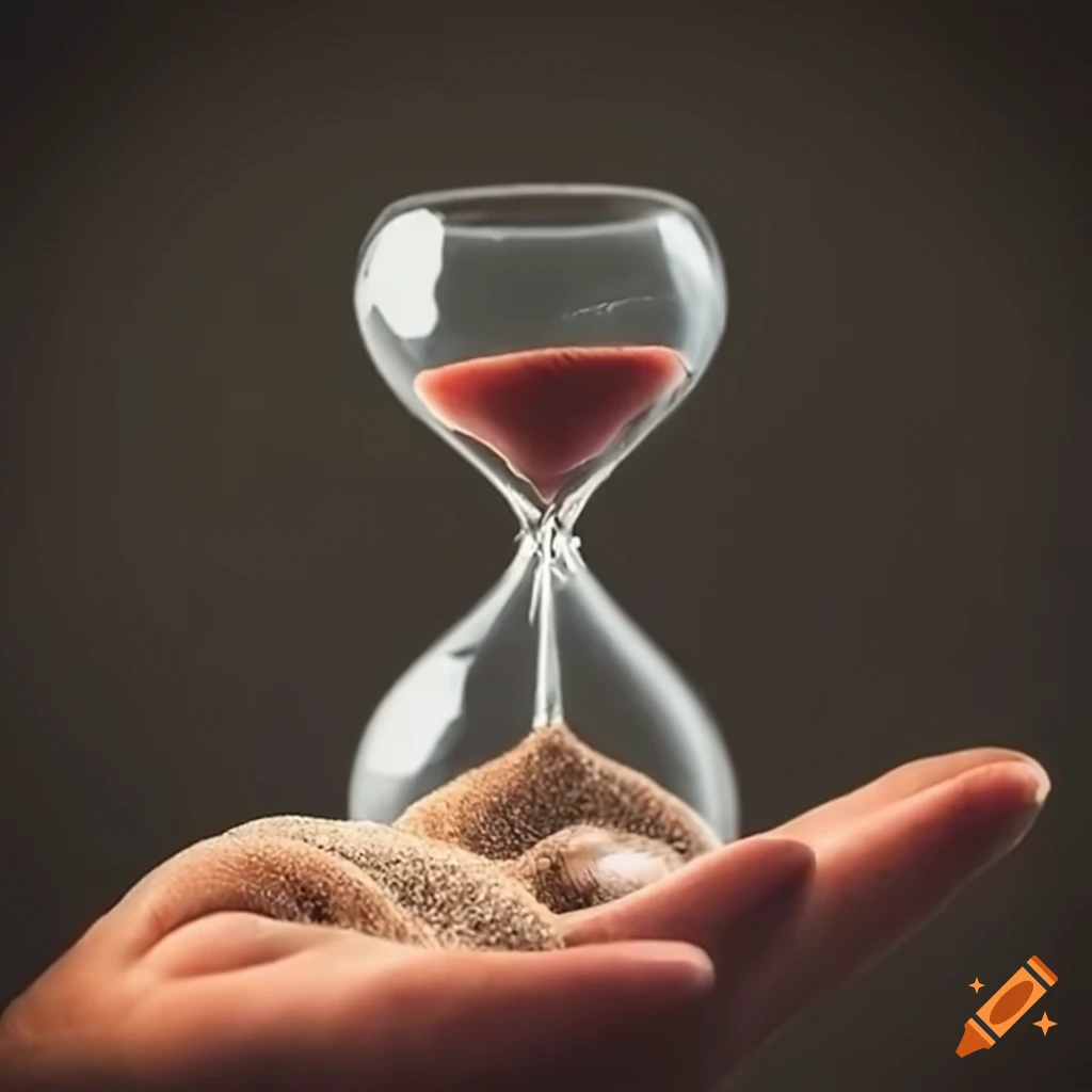 tatoo of an hourglass with sand flowing through fingers