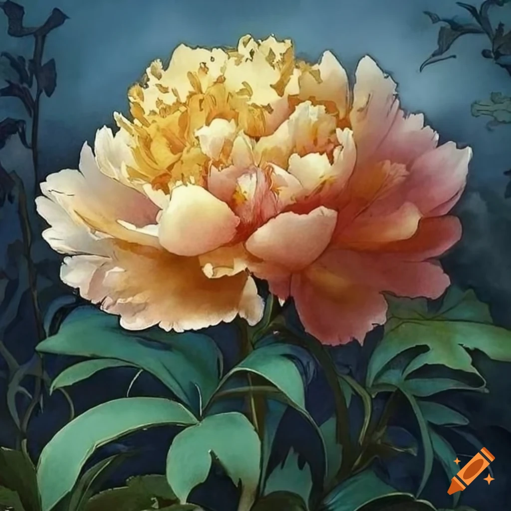 watercolor painting of a detailed peony on a white background