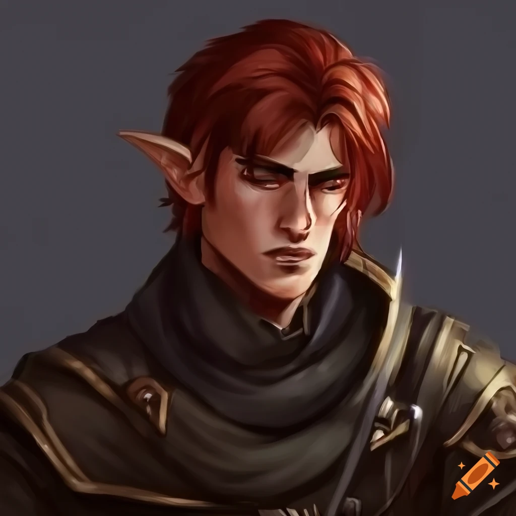 image of a handsome tired half-elf character