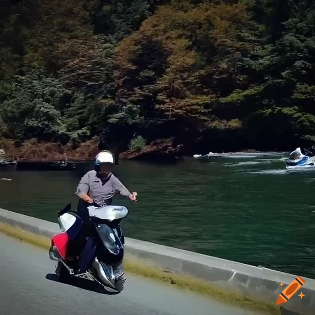 photo of Dr. Screen riding a kayak on a scooter