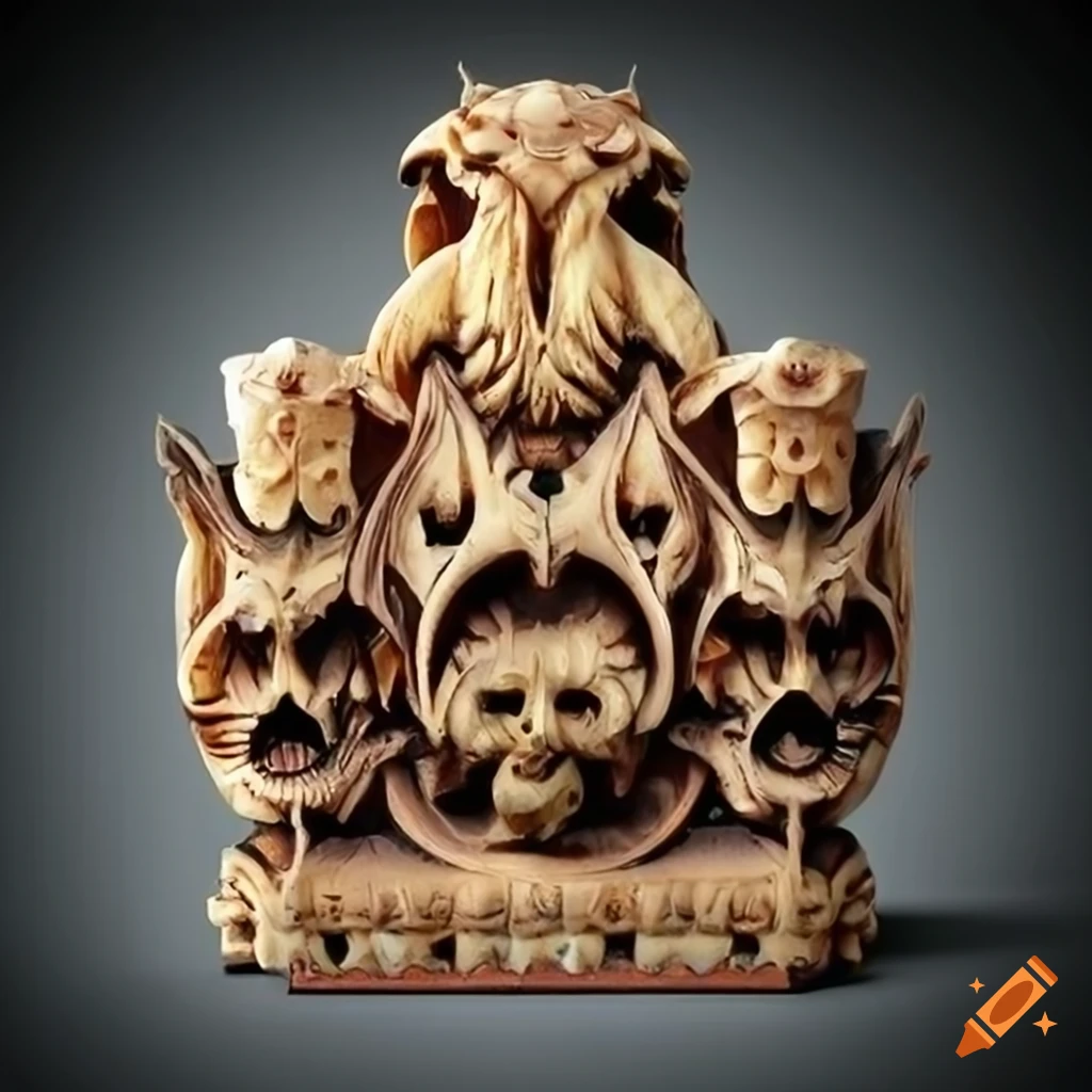 detailed ivory carving with moth werewolf motif