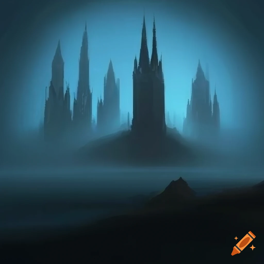 concept art of glowing cathedrals in alien landscape