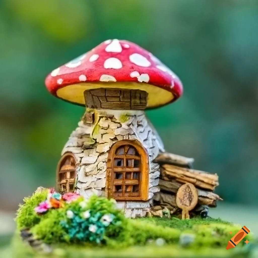 Flower and moss mushroom house diorama