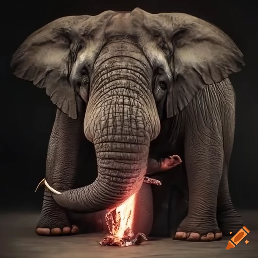 realistic depiction of an elephant holding a trumpet