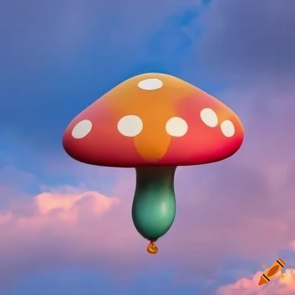 colourful mushroom shaped balloon in the sky