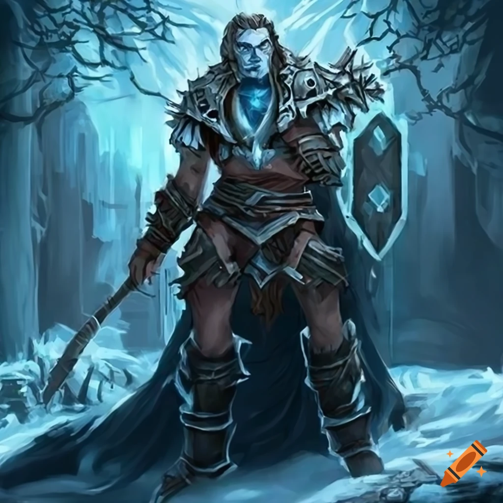 art of a fierce warrior battling in a blizzard