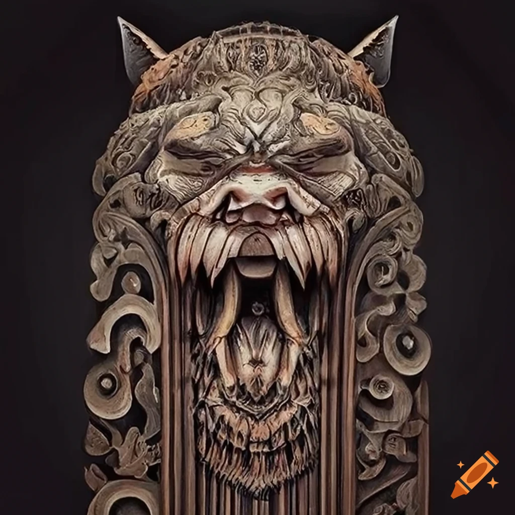 detailed ebony ivory carving with moth werewolf motif