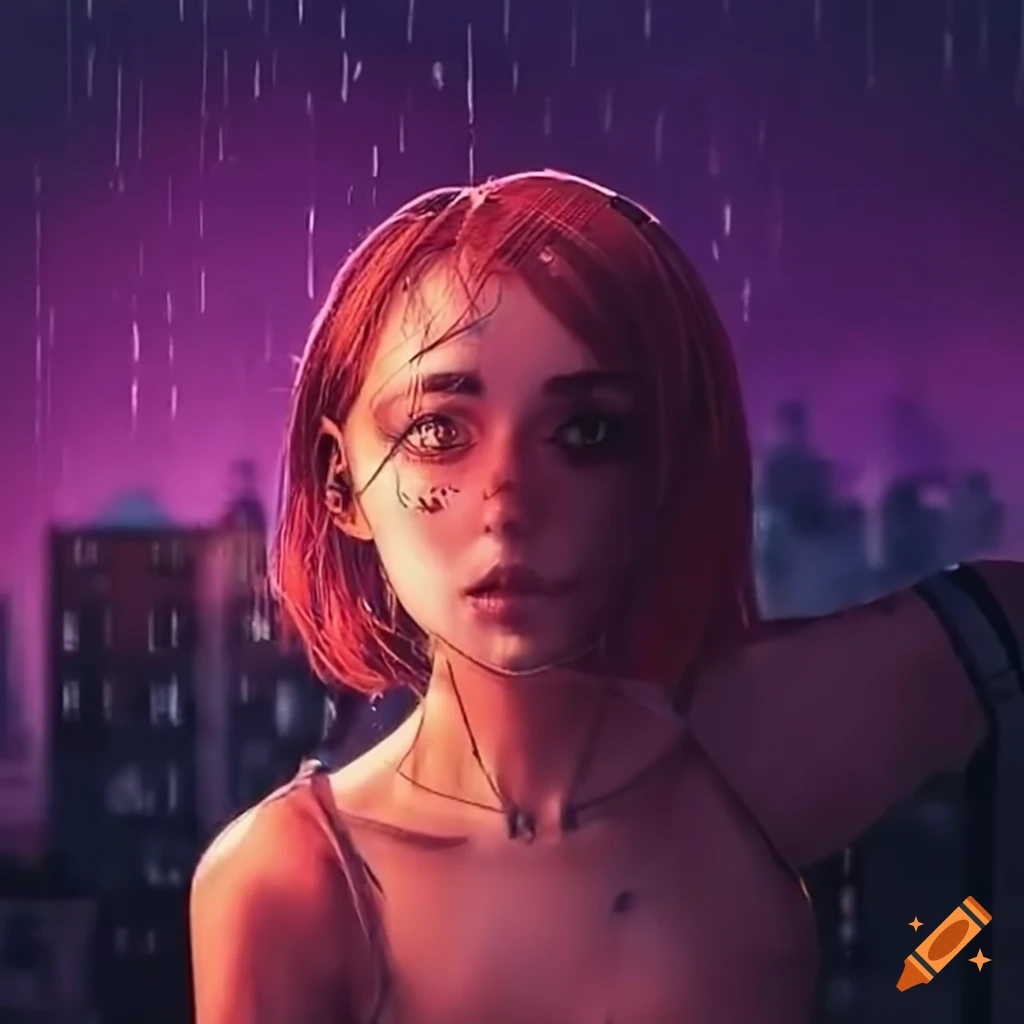 transgender woman on a rooftop in the rain