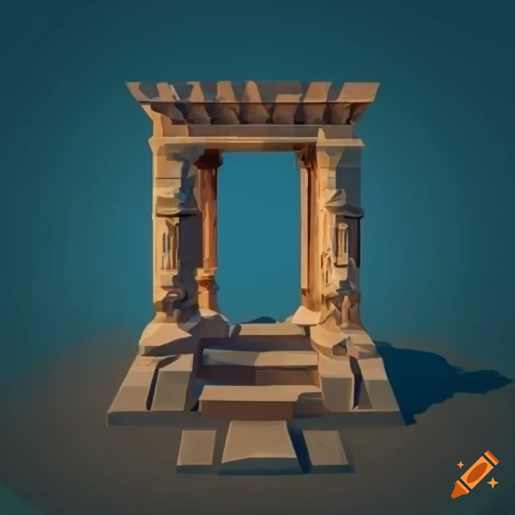 low poly ancient greek labyrinth corridor