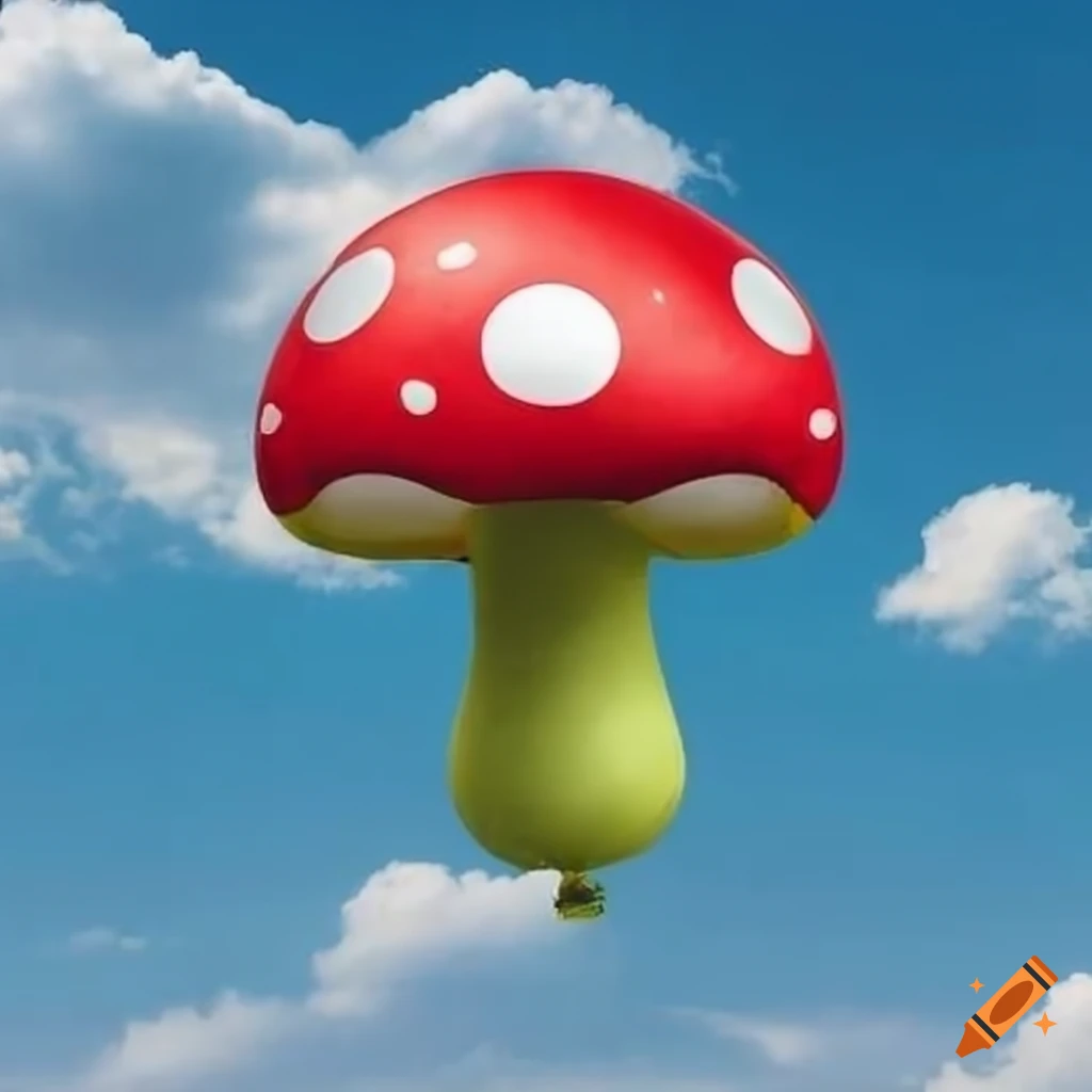 colorful mushroom-shaped balloon in the sky