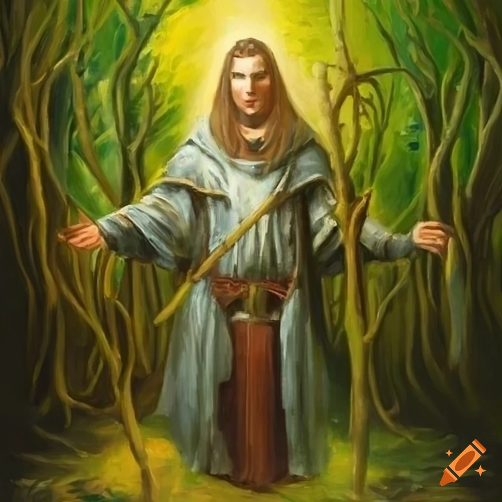 oil painting of a cleric with green surroundings