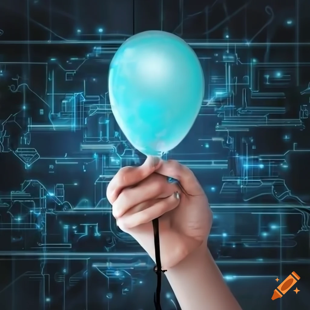 hand holding a balloon on futuristic background