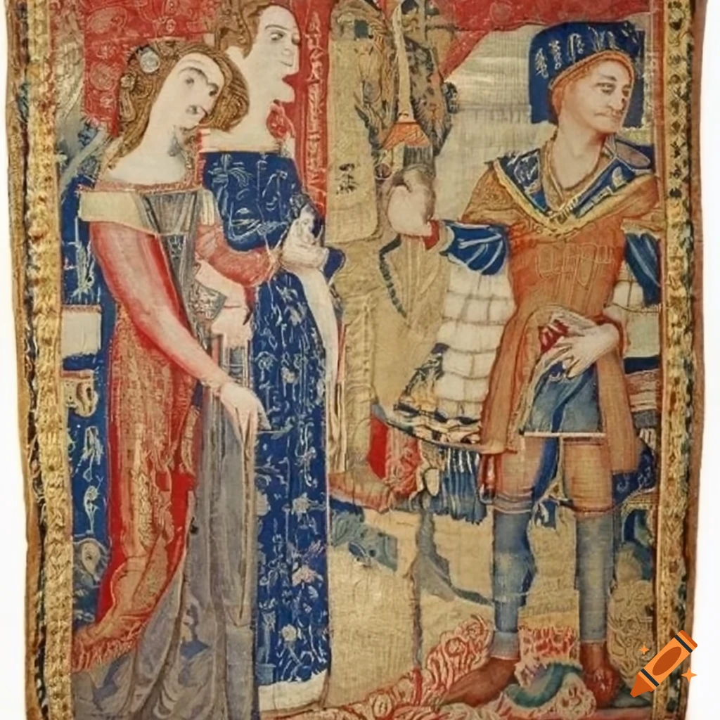 medieval tapestry of a woman and a prince