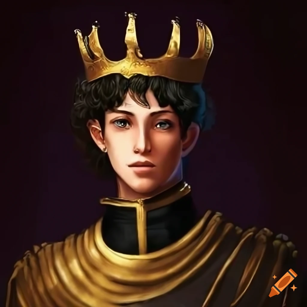 Portrait of a serious prince sitting on a golden throne on Craiyon