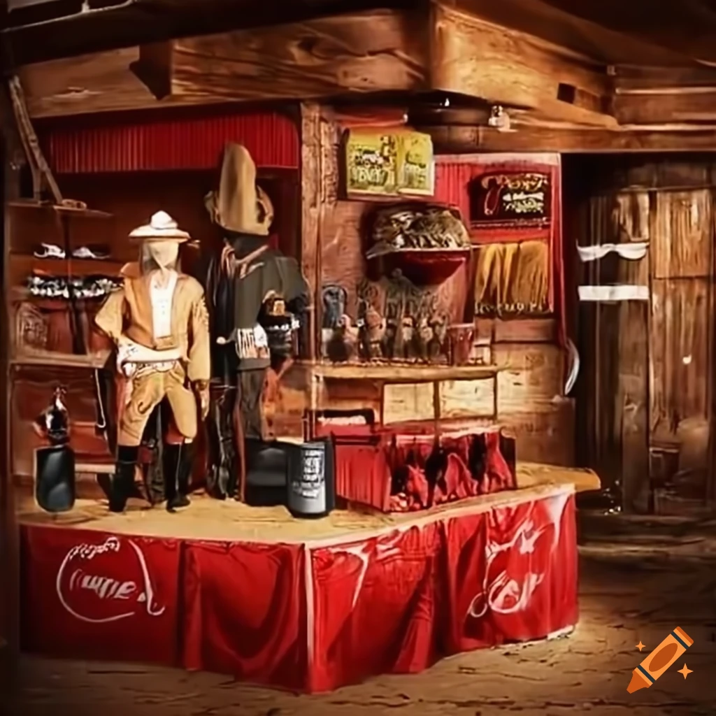 Wild west store with cowboys and coca cola advertisement on Craiyon