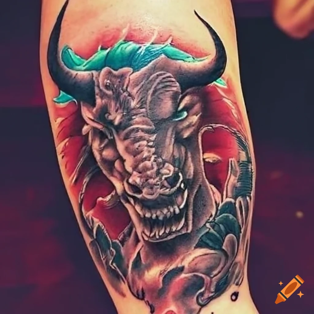 Bull Tattoo on Arm - Ace Tattooz