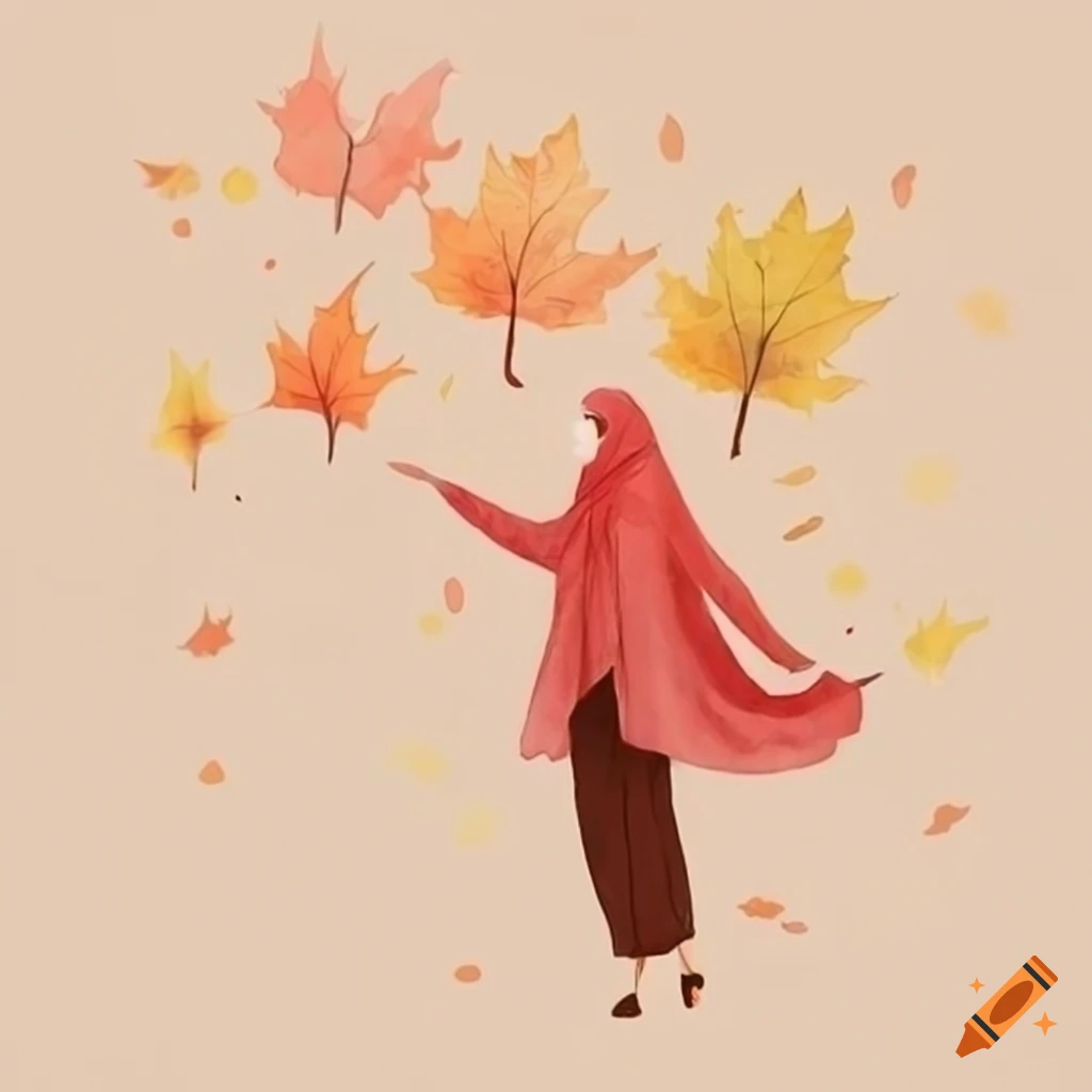 Watercolor autumn background with a girl in hijab on Craiyon