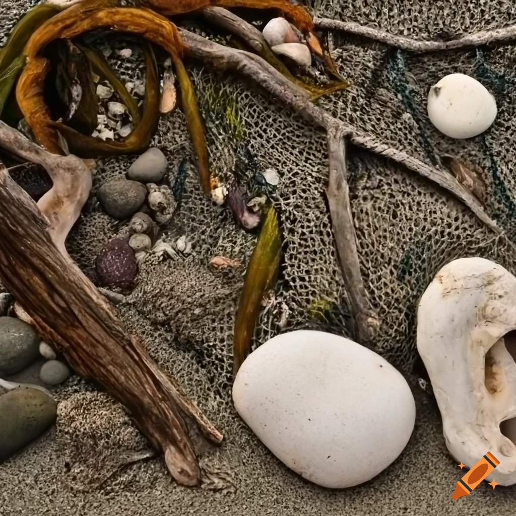 sculpted-still-life-of-driftwood-and-seaweed-on-a-beach-on-craiyon