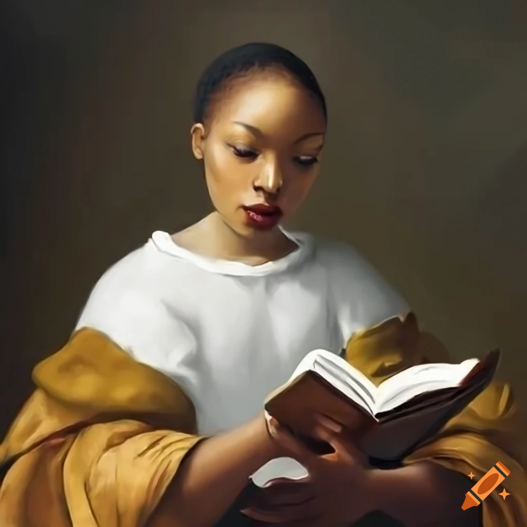 Matte painting of a nigerian woman reading a bible on Craiyon