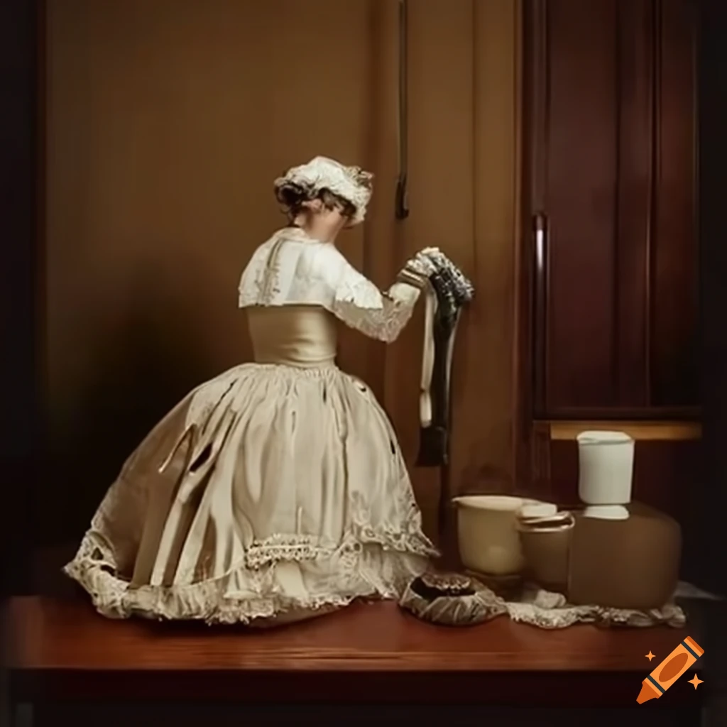 satirical depiction of a household appliance in historical costume