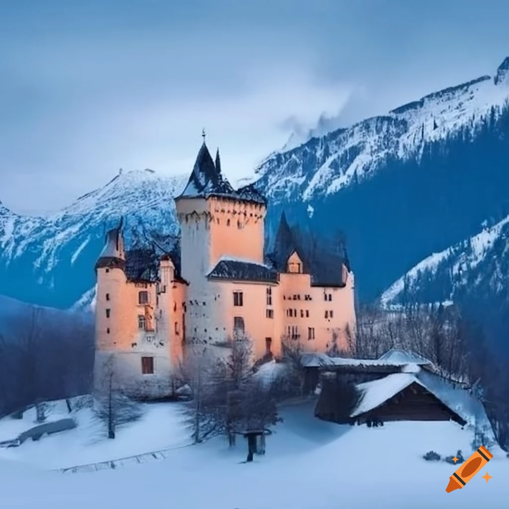 Snowy alps chateau on Craiyon