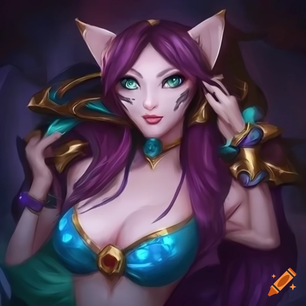 Nami from League of Legends portrayed as a cat