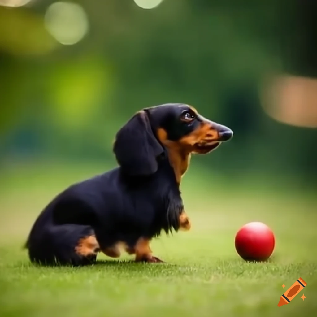 black long-haired dachshund playing croquet