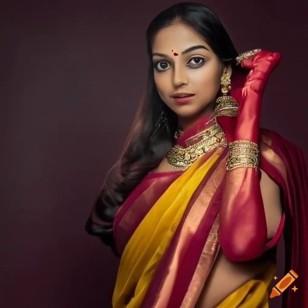 Indian Girl Wearing A Sari And Long Satin Gloves On Craiyon