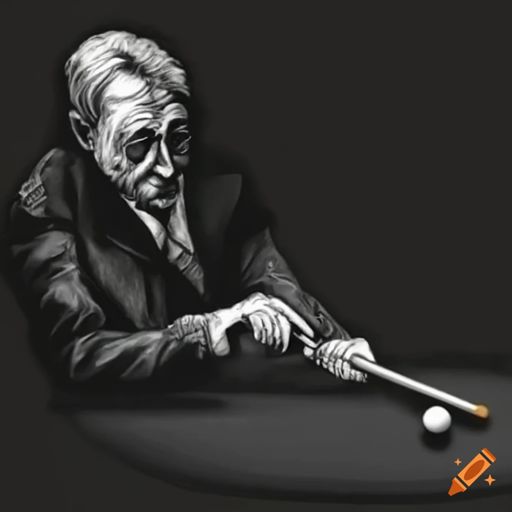 artistic billiards tournament with Charlie hitting 8-ball