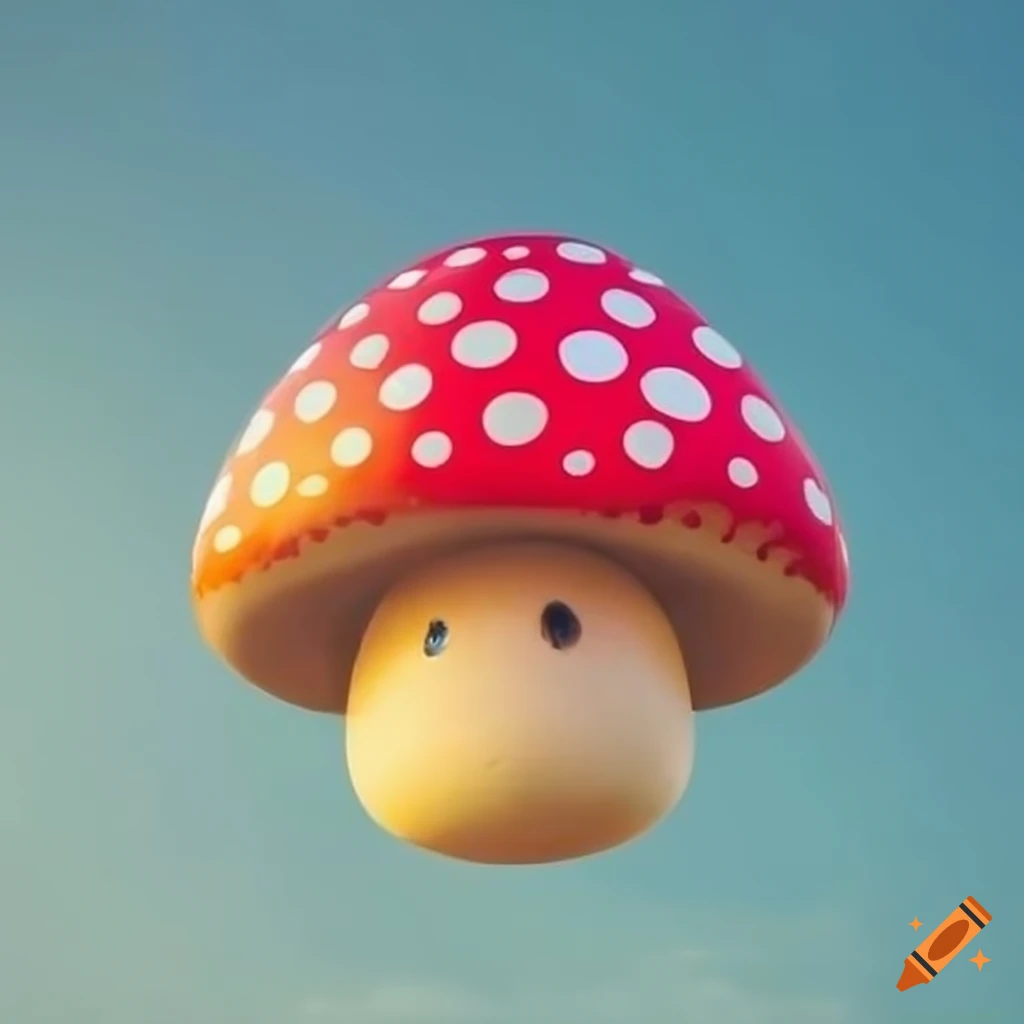 colorful mushroom-shaped balloon flying in the sky