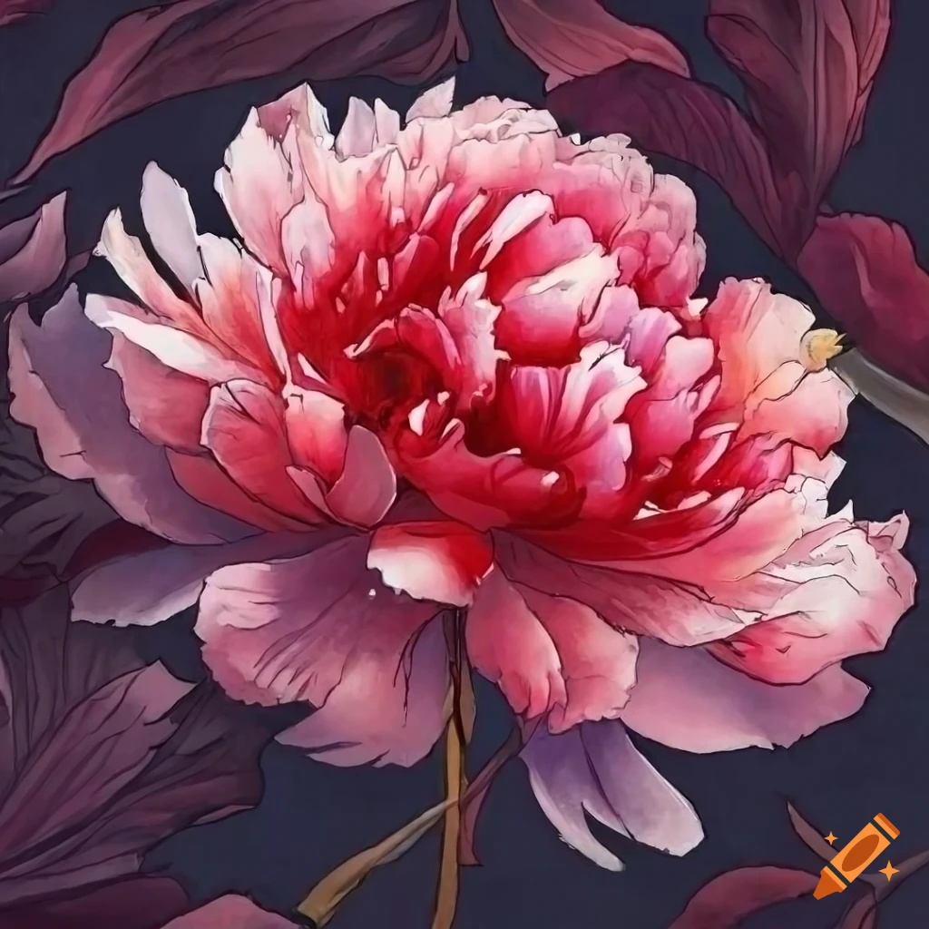 photorealistic watercolor painting of a peony on white background