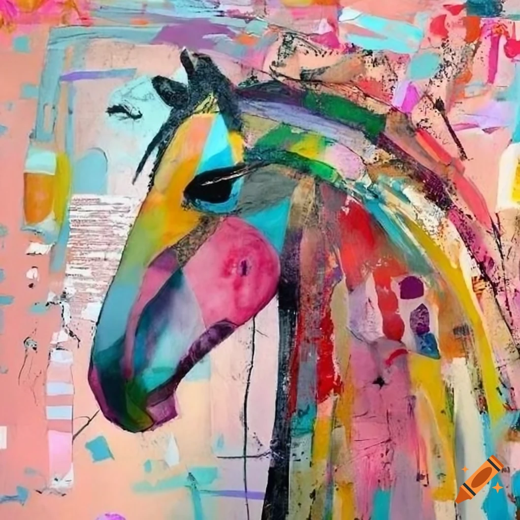 Mixed media abstract painting of a horse