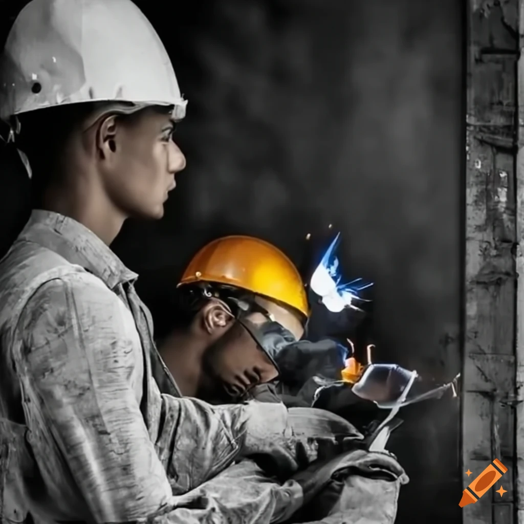 skilled workers welding and assembling in a construction site