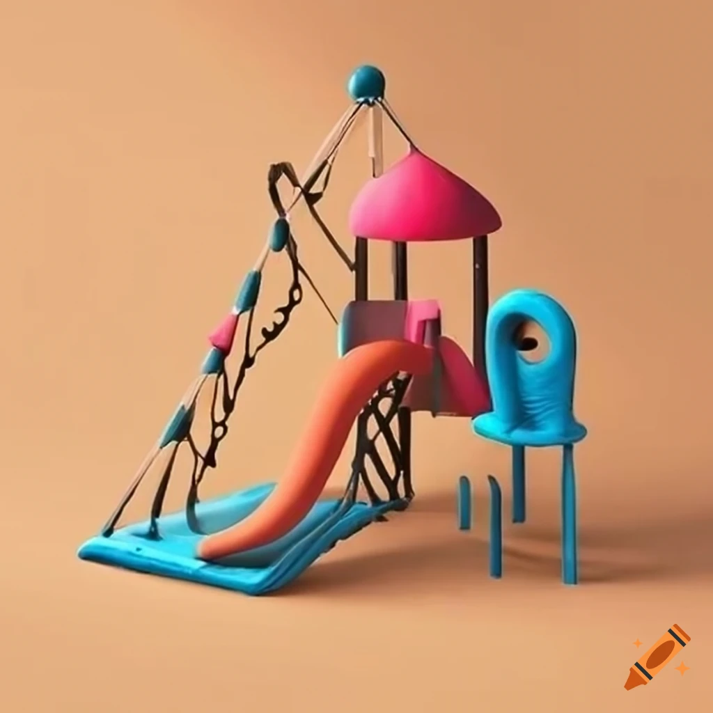 Surrealist playground with colorful structures on Craiyon