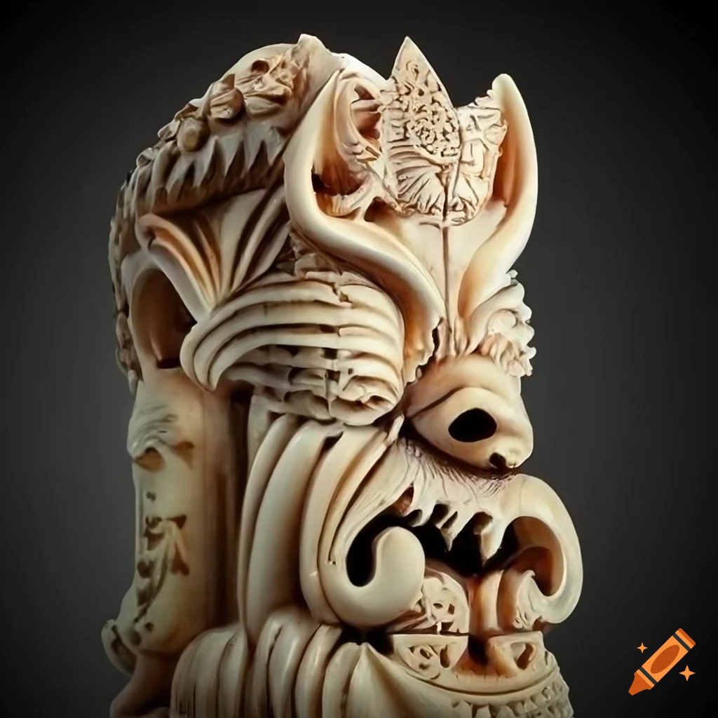 detailed ivory carving with moth werewolf motif