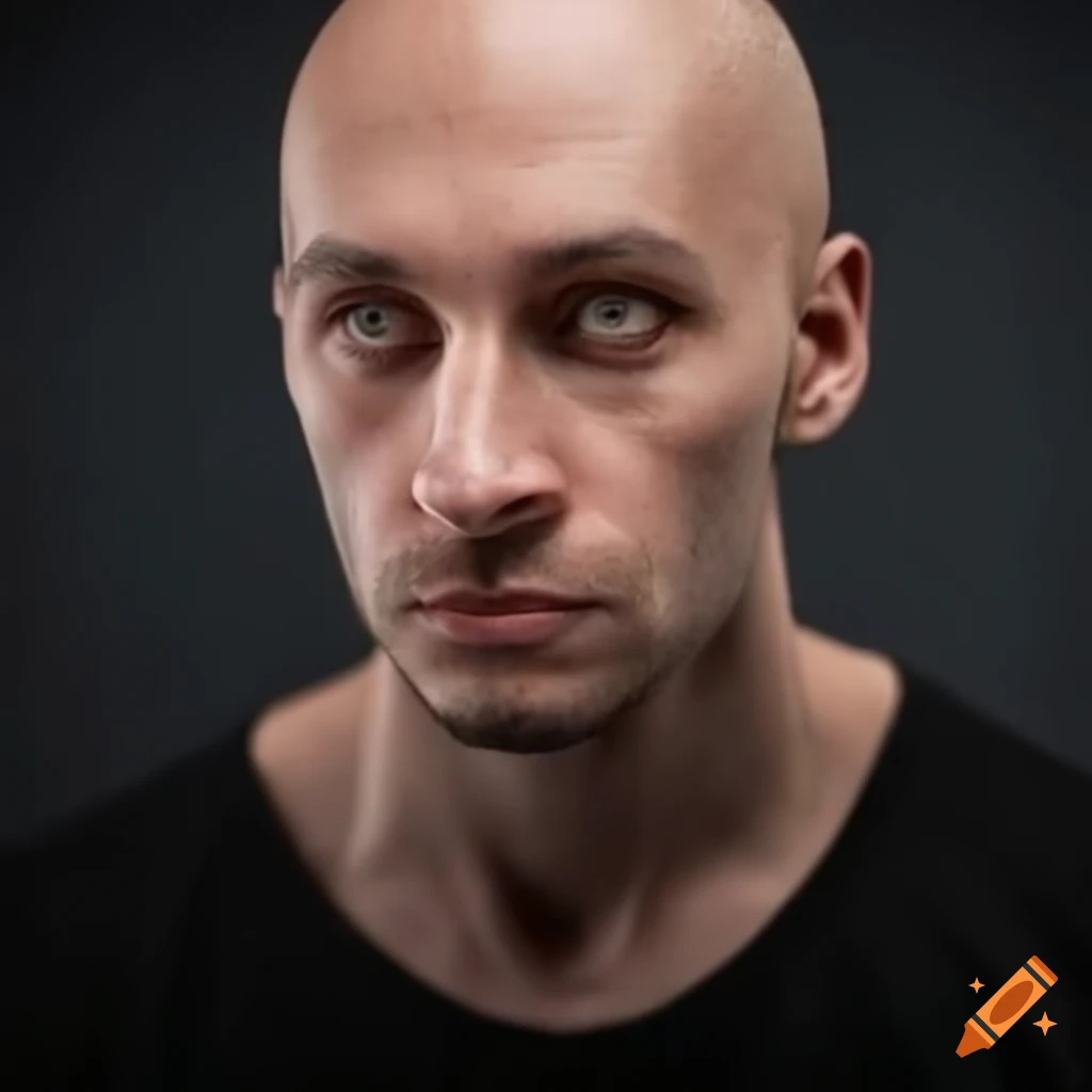 Portrait of a bald man with a strong jawline